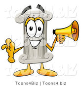 Illustration of a Cartoon Pillar Mascot Holding a Megaphone by Mascot Junction