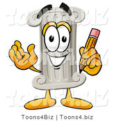 Illustration of a Cartoon Pillar Mascot Holding a Pencil by Mascot Junction