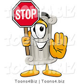 Illustration of a Cartoon Pillar Mascot Holding a Stop Sign by Mascot Junction