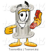 Illustration of a Cartoon Pillar Mascot Holding a Telephone by Toons4Biz