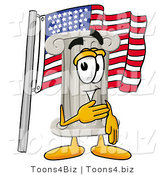 Illustration of a Cartoon Pillar Mascot Pledging Allegiance to an American Flag by Mascot Junction