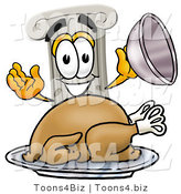 Illustration of a Cartoon Pillar Mascot Serving a Thanksgiving Turkey on a Platter by Mascot Junction