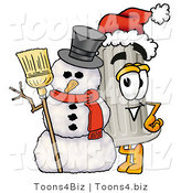 Illustration of a Cartoon Pillar Mascot with a Snowman on Christmas by Mascot Junction