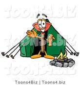 Illustration of a Cartoon Plunger Mascot Camping with a Tent and Fire by Mascot Junction