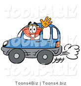 Illustration of a Cartoon Plunger Mascot Driving a Blue Car and Waving by Mascot Junction
