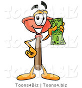 Illustration of a Cartoon Plunger Mascot Holding a Dollar Bill by Mascot Junction