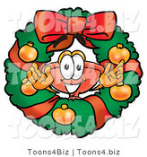 Illustration of a Cartoon Plunger Mascot in the Center of a Christmas Wreath by Toons4Biz