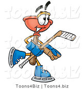 Illustration of a Cartoon Plunger Mascot Playing Ice Hockey by Mascot Junction