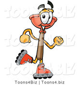 Illustration of a Cartoon Plunger Mascot Roller Blading on Inline Skates by Toons4Biz