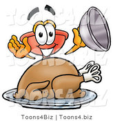 Illustration of a Cartoon Plunger Mascot Serving a Thanksgiving Turkey on a Platter by Mascot Junction