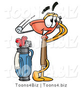 Illustration of a Cartoon Plunger Mascot Swinging His Golf Club While Golfing by Toons4Biz
