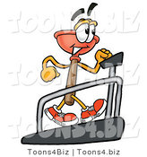 Illustration of a Cartoon Plunger Mascot Walking on a Treadmill in a Fitness Gym by Mascot Junction