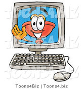 Illustration of a Cartoon Plunger Mascot Waving from Inside a Computer Screen by Mascot Junction