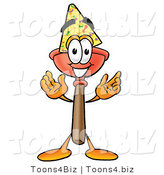 Illustration of a Cartoon Plunger Mascot Wearing a Birthday Party Hat by Mascot Junction