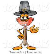 Illustration of a Cartoon Plunger Mascot Wearing a Pilgrim Hat on Thanksgiving by Toons4Biz
