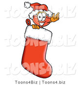 Illustration of a Cartoon Plunger Mascot Wearing a Santa Hat Inside a Red Christmas Stocking by Mascot Junction