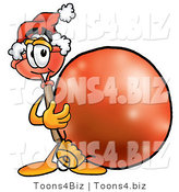 Illustration of a Cartoon Plunger Mascot Wearing a Santa Hat, Standing with a Christmas Bauble by Mascot Junction