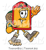 Illustration of a Cartoon Price Tag Mascot Hiking and Carrying a Backpack by Mascot Junction