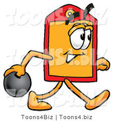 Illustration of a Cartoon Price Tag Mascot Holding a Bowling Ball by Toons4Biz