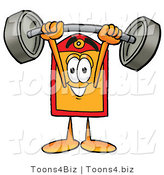 Illustration of a Cartoon Price Tag Mascot Holding a Heavy Barbell Above His Head by Mascot Junction
