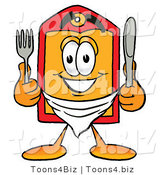 Illustration of a Cartoon Price Tag Mascot Holding a Knife and Fork by Toons4Biz