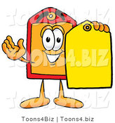 Illustration of a Cartoon Price Tag Mascot Holding a Yellow Sales Price Tag by Mascot Junction