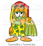 Illustration of a Cartoon Price Tag Mascot in Green and Yellow Snorkel Gear by Mascot Junction
