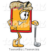 Illustration of a Cartoon Price Tag Mascot Leaning on a Golf Club While Golfing by Mascot Junction