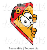 Illustration of a Cartoon Price Tag Mascot Peeking Around a Corner by Mascot Junction