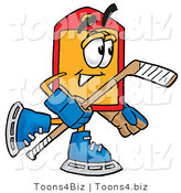 Illustration of a Cartoon Price Tag Mascot Playing Ice Hockey by Mascot Junction