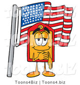 Illustration of a Cartoon Price Tag Mascot Pledging Allegiance to an American Flag by Mascot Junction