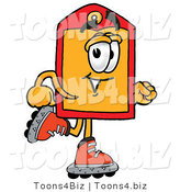Illustration of a Cartoon Price Tag Mascot Roller Blading on Inline Skates by Mascot Junction
