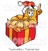 Illustration of a Cartoon Price Tag Mascot Standing by a Christmas Present by Mascot Junction
