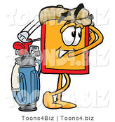 Illustration of a Cartoon Price Tag Mascot Swinging His Golf Club While Golfing by Mascot Junction