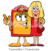 Illustration of a Cartoon Price Tag Mascot Talking to a Pretty Blond Woman by Toons4Biz