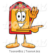 Illustration of a Cartoon Price Tag Mascot Waving and Pointing by Mascot Junction