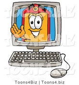 Illustration of a Cartoon Price Tag Mascot Waving from Inside a Computer Screen by Mascot Junction