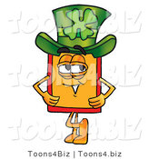 Illustration of a Cartoon Price Tag Mascot Wearing a Saint Patricks Day Hat with a Clover on It by Toons4Biz