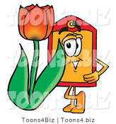 Illustration of a Cartoon Price Tag Mascot with a Red Tulip Flower in the Spring by Mascot Junction