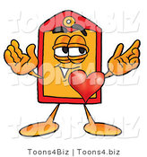 Illustration of a Cartoon Price Tag Mascot with His Heart Beating out of His Chest by Toons4Biz