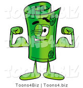 Illustration of a Cartoon Rolled Money Mascot Flexing His Arm Muscles by Mascot Junction