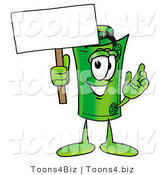 Illustration of a Cartoon Rolled Money Mascot Holding a Blank Sign by Mascot Junction