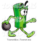 Illustration of a Cartoon Rolled Money Mascot Holding a Bowling Ball by Toons4Biz