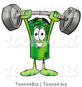 Illustration of a Cartoon Rolled Money Mascot Holding a Heavy Barbell Above His Head by Toons4Biz