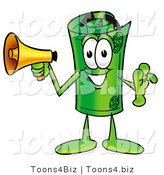 Illustration of a Cartoon Rolled Money Mascot Holding a Megaphone by Mascot Junction