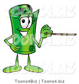 Illustration of a Cartoon Rolled Money Mascot Holding a Pointer Stick by Toons4Biz