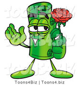 Illustration of a Cartoon Rolled Money Mascot Holding a Red Rose on Valentines Day by Mascot Junction