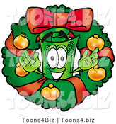 Illustration of a Cartoon Rolled Money Mascot in the Center of a Christmas Wreath by Mascot Junction