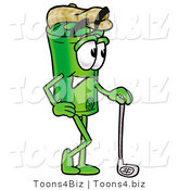 Illustration of a Cartoon Rolled Money Mascot Leaning on a Golf Club While Golfing by Mascot Junction