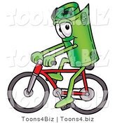 Illustration of a Cartoon Rolled Money Mascot Riding a Bicycle by Mascot Junction